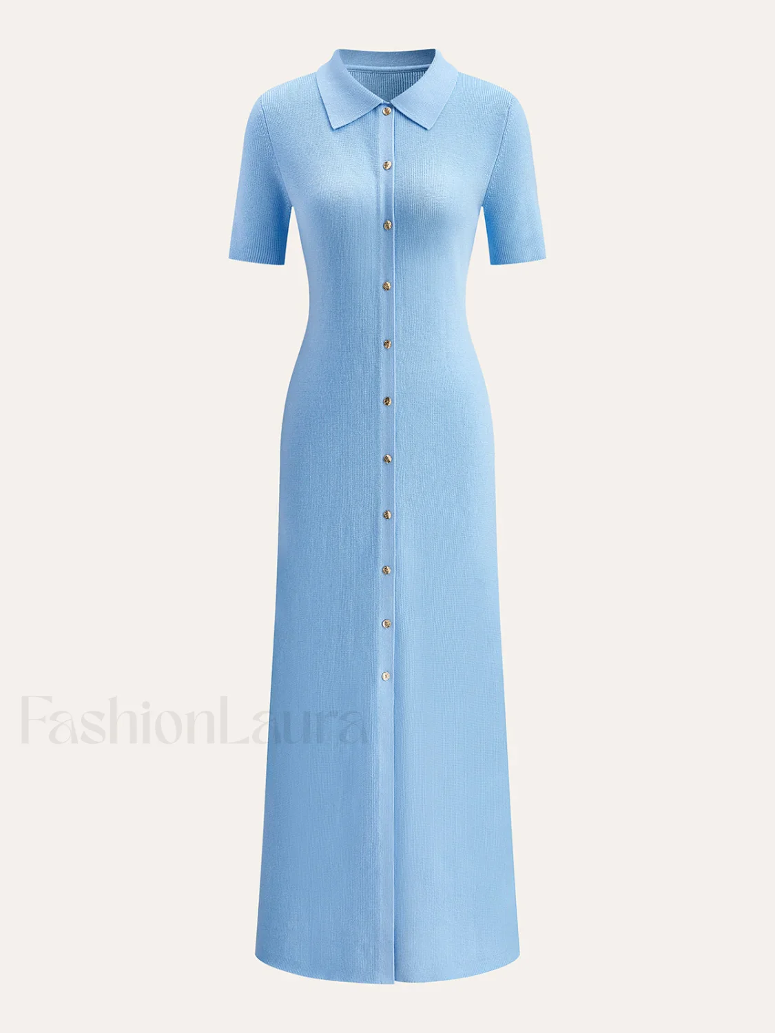 Metal Button Collar Midi Dress - Image 19