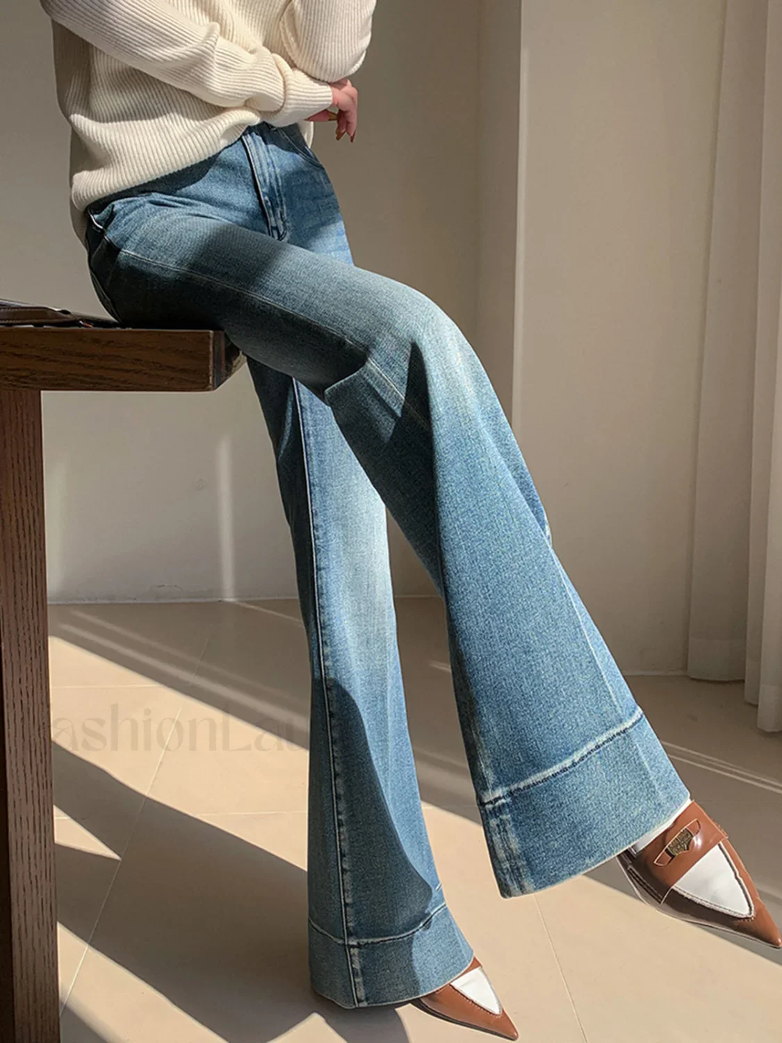 Washed Slim Draped Denim Pants - Image 11