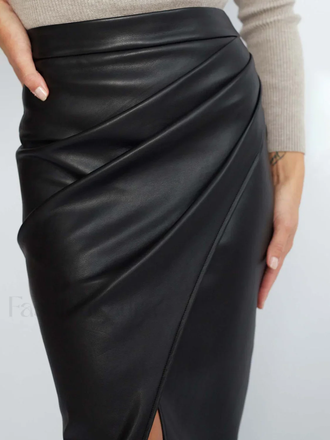 Pleated Split PU Leather Skirt - Image 2
