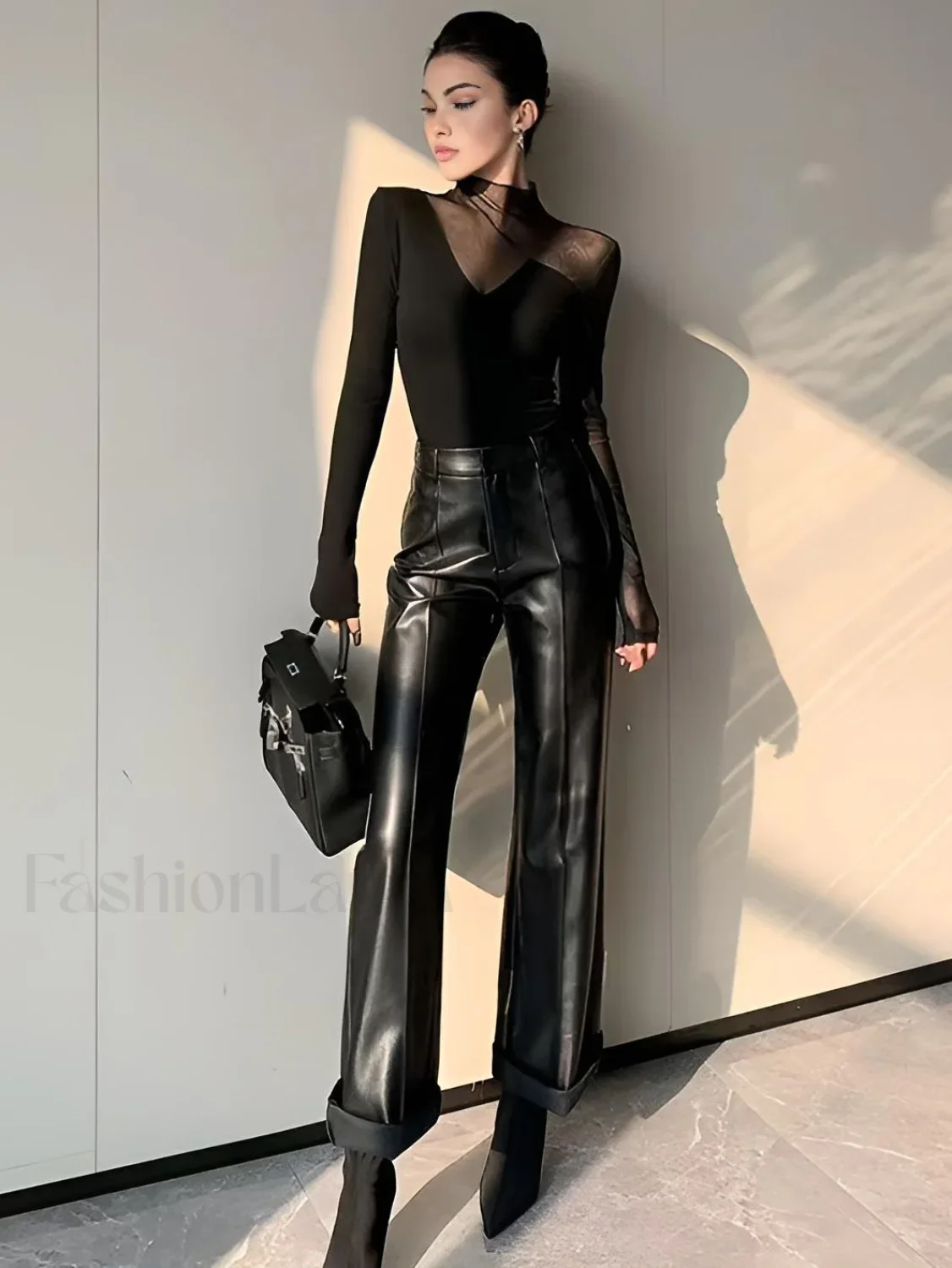 Asymmetrical Sheer Mesh Panel T-Shirt - Image 18