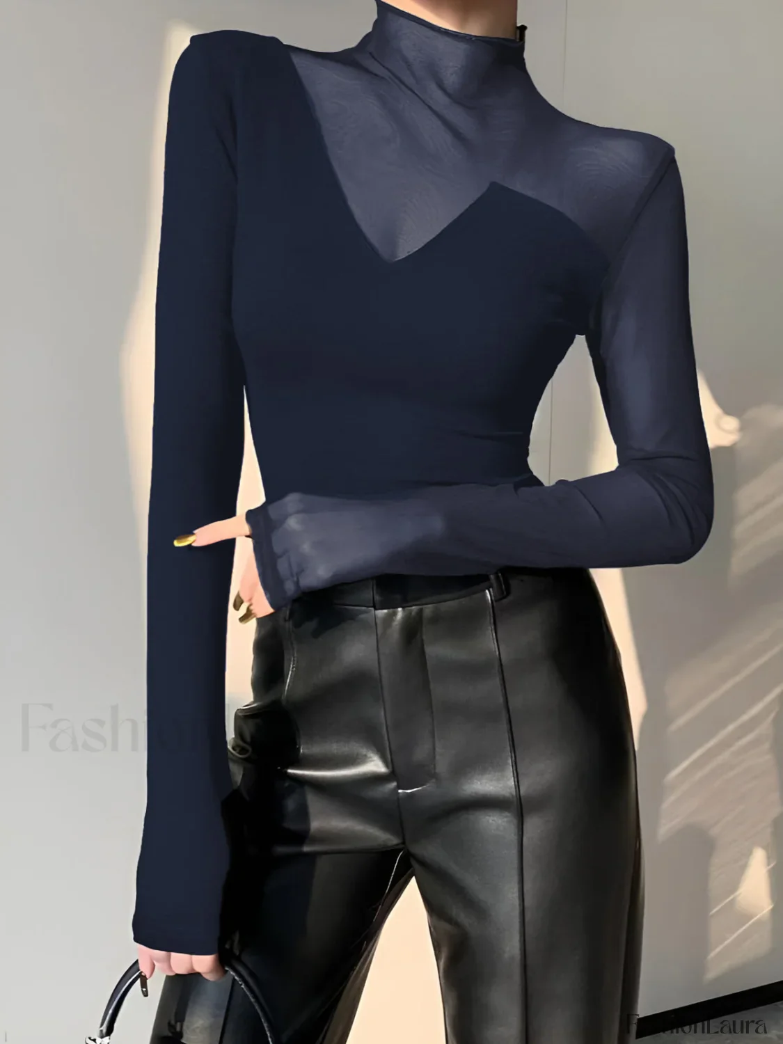 Asymmetrical Sheer Mesh Panel T-Shirt - Image 23