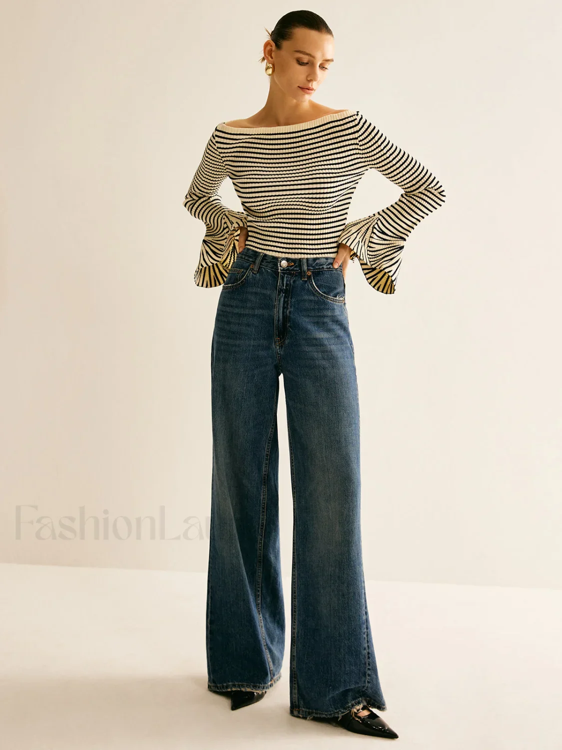 Striped Ruffle-Sleeve Knit Top - Image 6