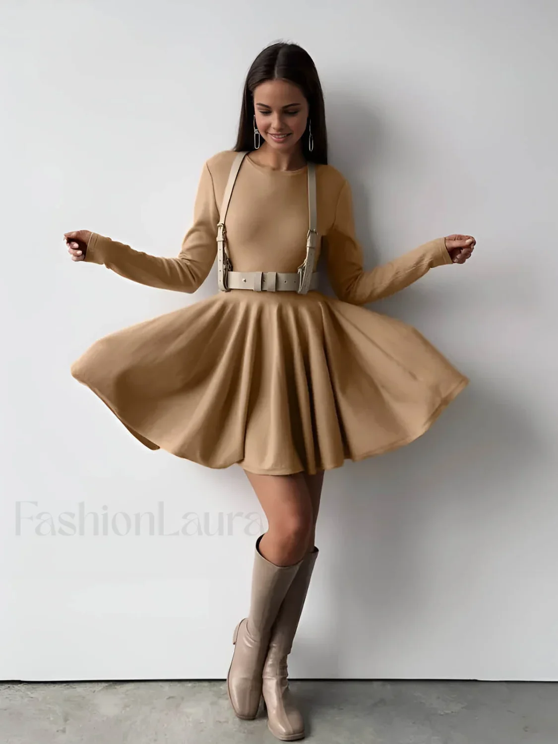 Plain Pleated Sweater Short Dress - Image 18