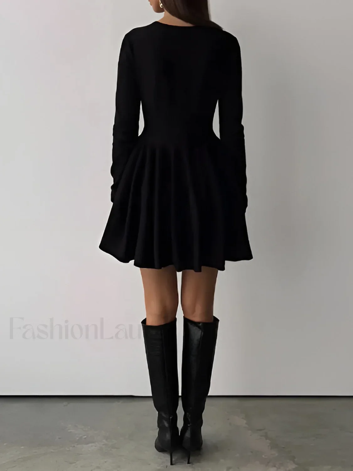 Plain Pleated Sweater Short Dress - Image 19