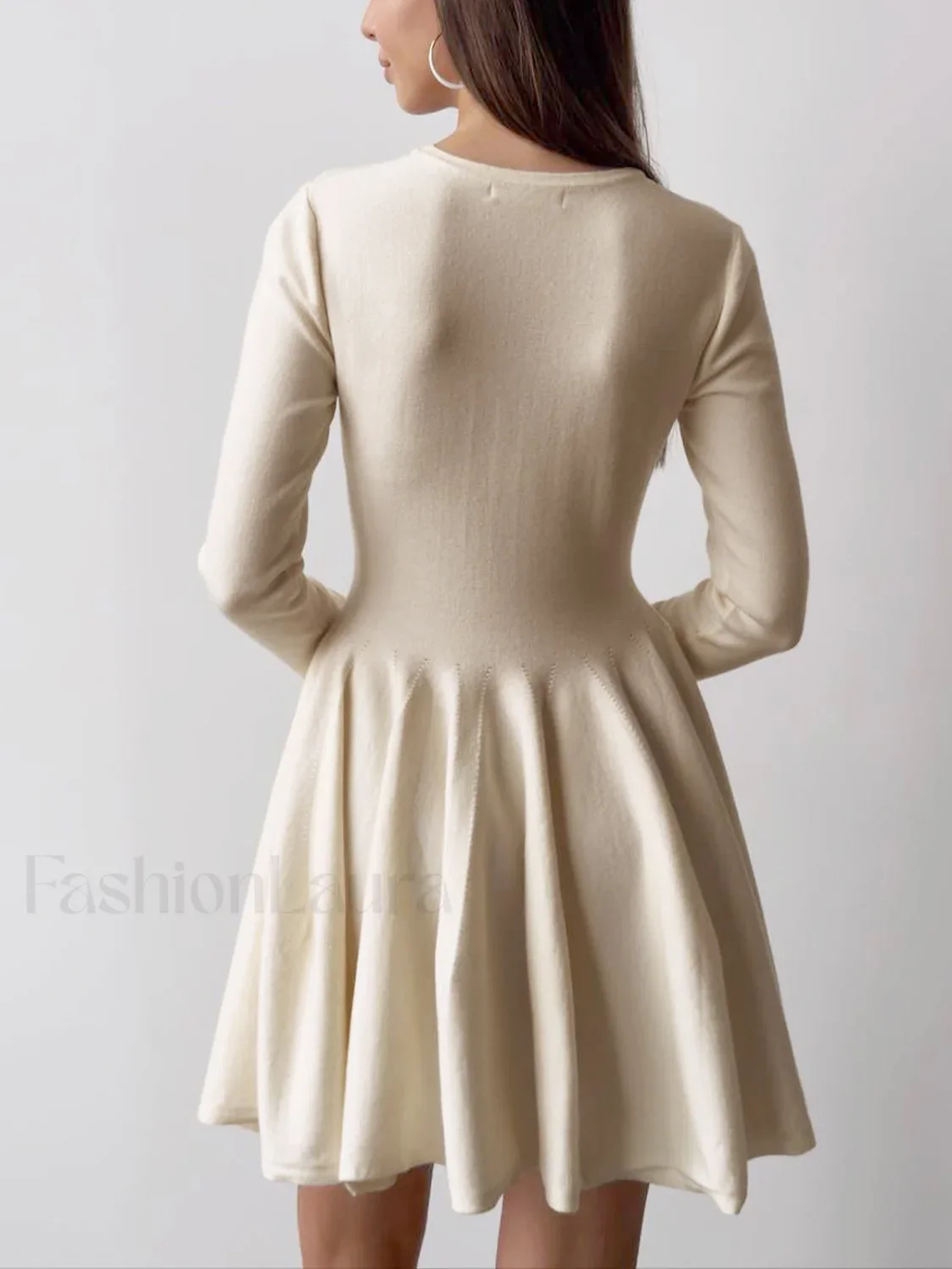 Plain Pleated Sweater Short Dress - Image 23