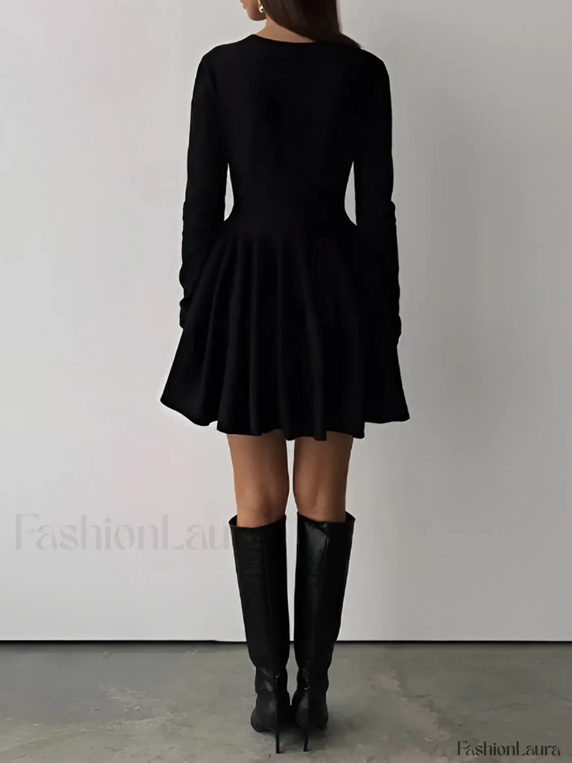 Plain Pleated Sweater Short Dress - Image 27