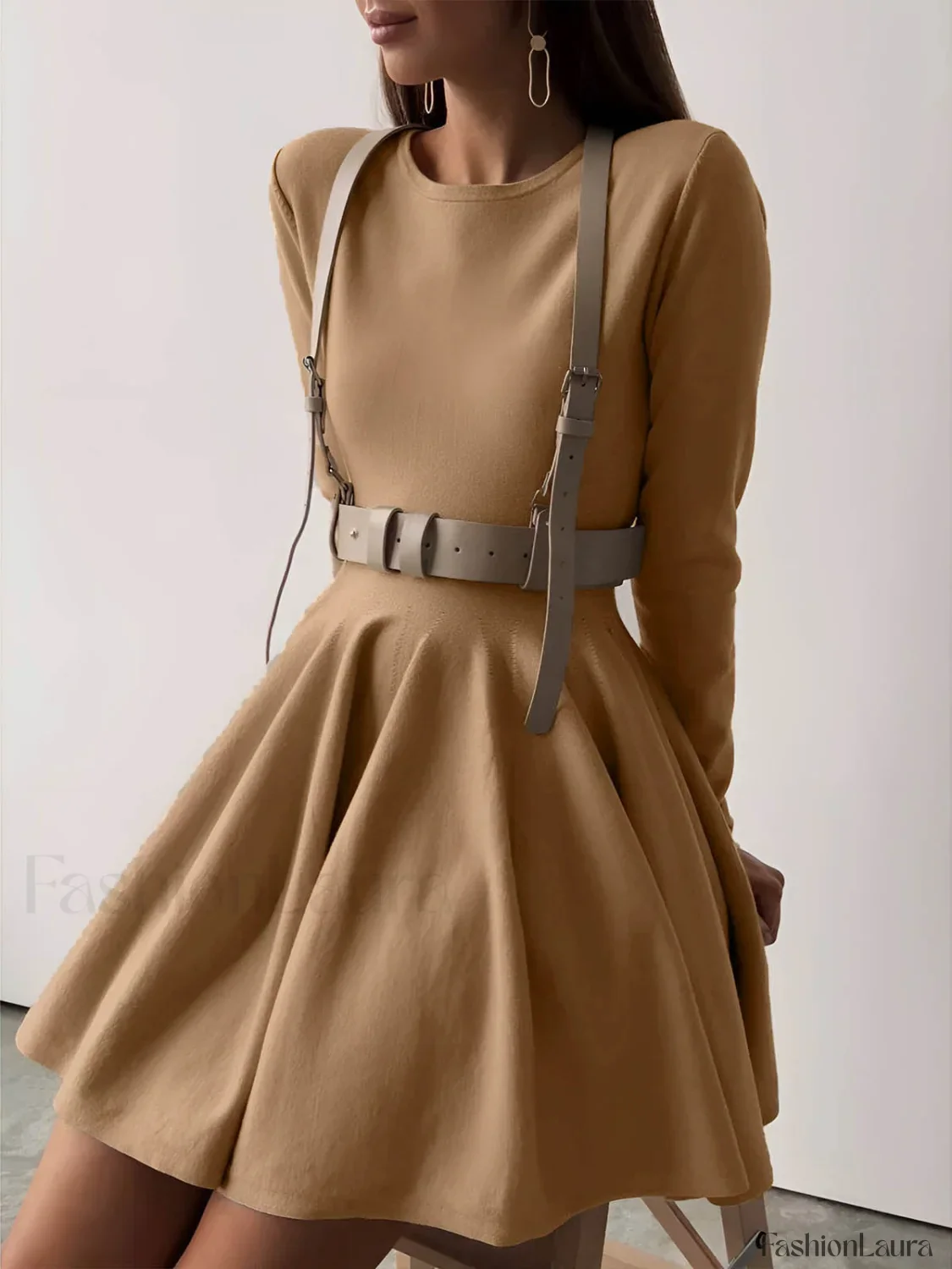 Plain Pleated Sweater Short Dress - Image 31