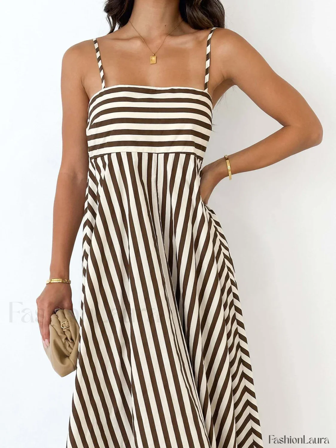 Striped Pleated Cami Long Dress - Image 12