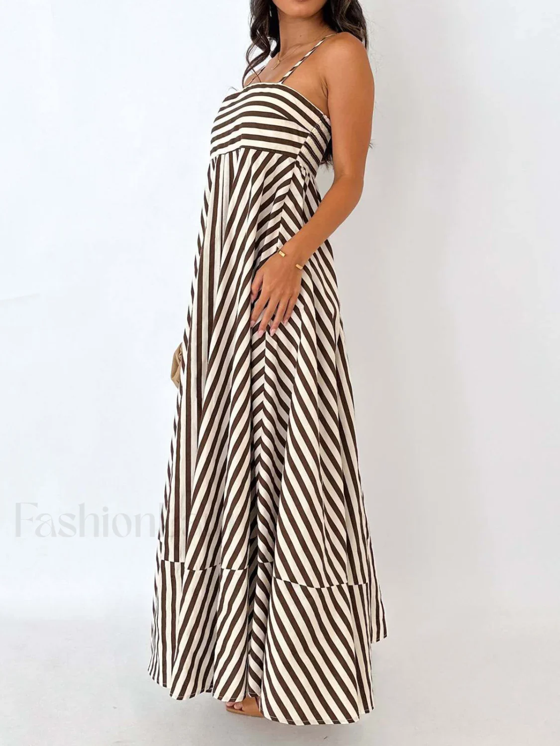 Striped Pleated Cami Long Dress - Image 5