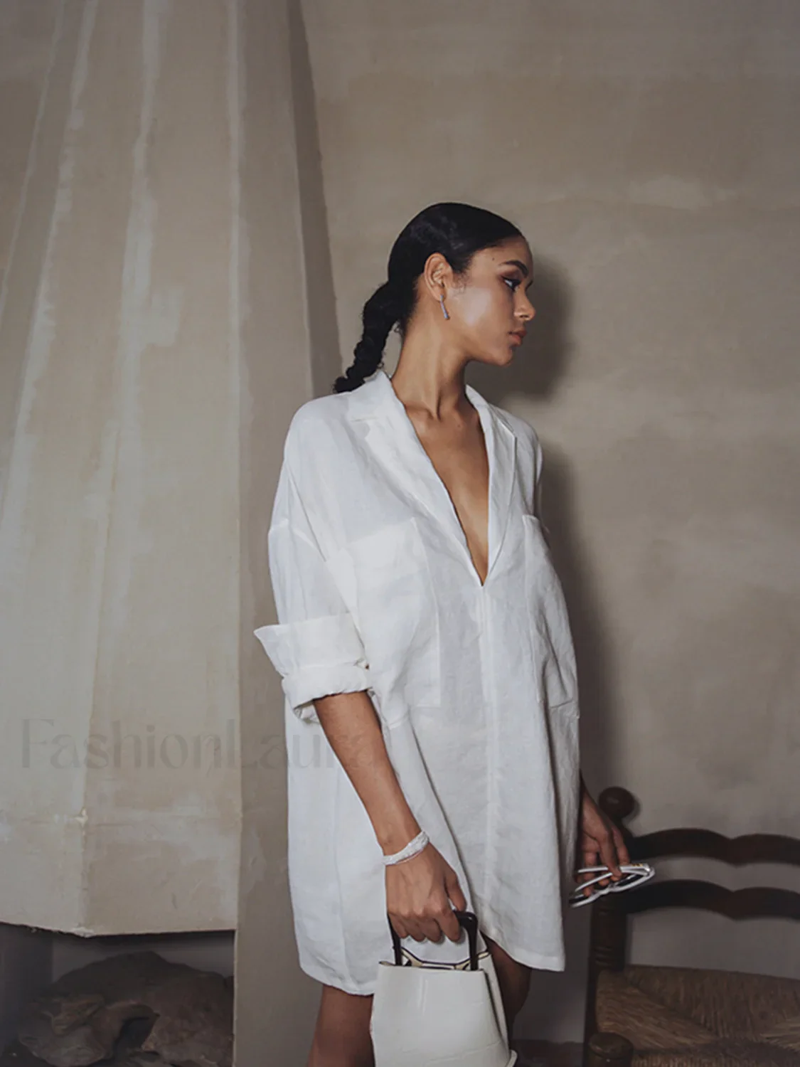 Linen Pockets Semi-Sheer Long Sleeve Dress - Image 5