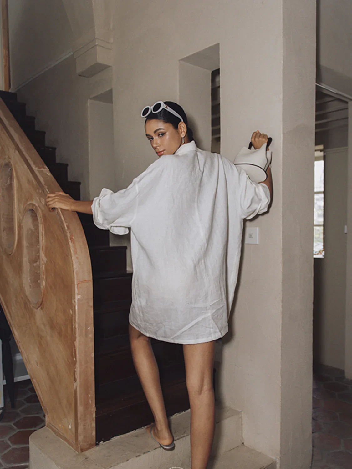 Linen Pockets Semi-Sheer Long Sleeve Dress - Image 7
