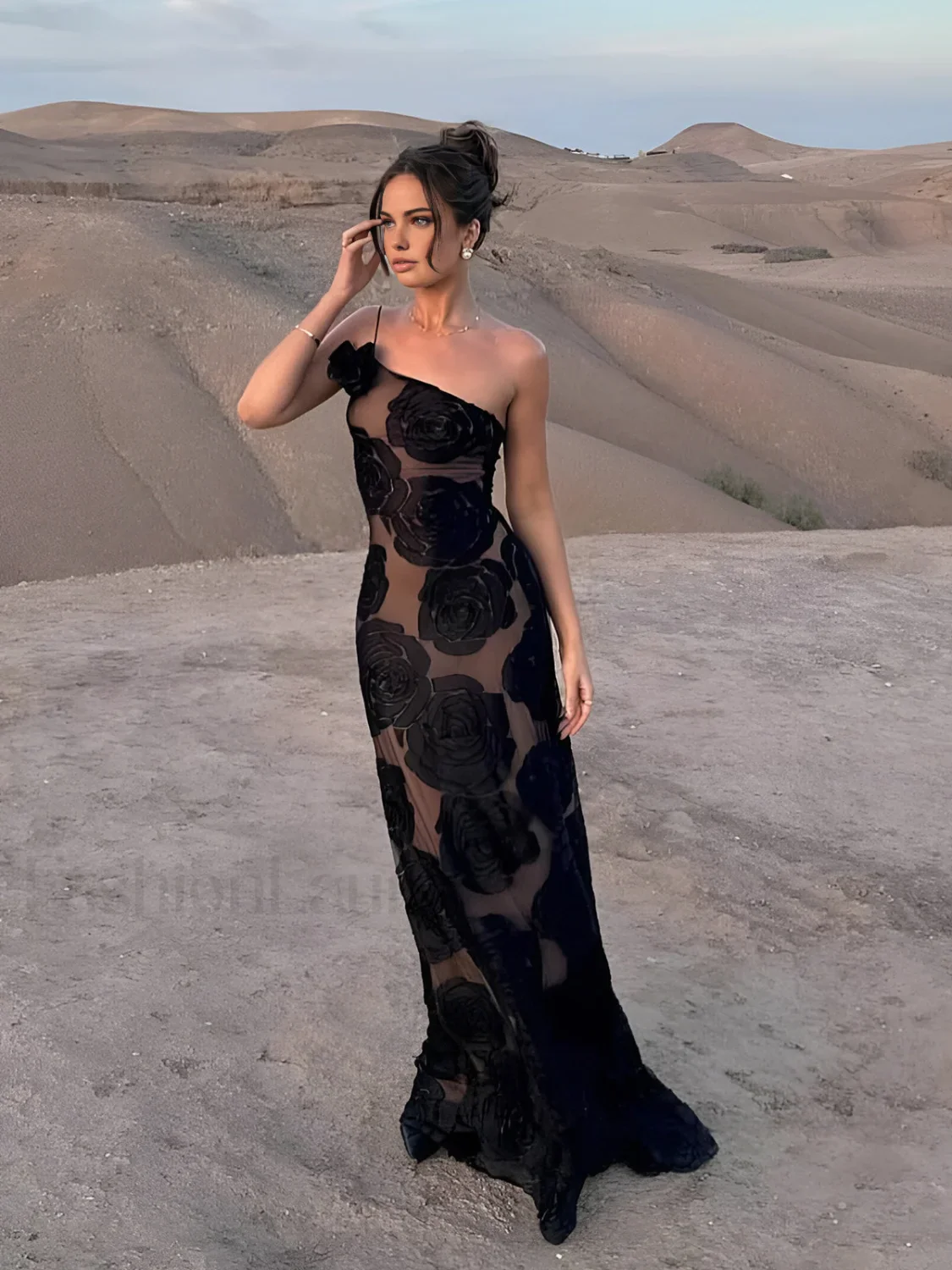 Jacquard Floral Asymmetrical Long Dress - Image 10