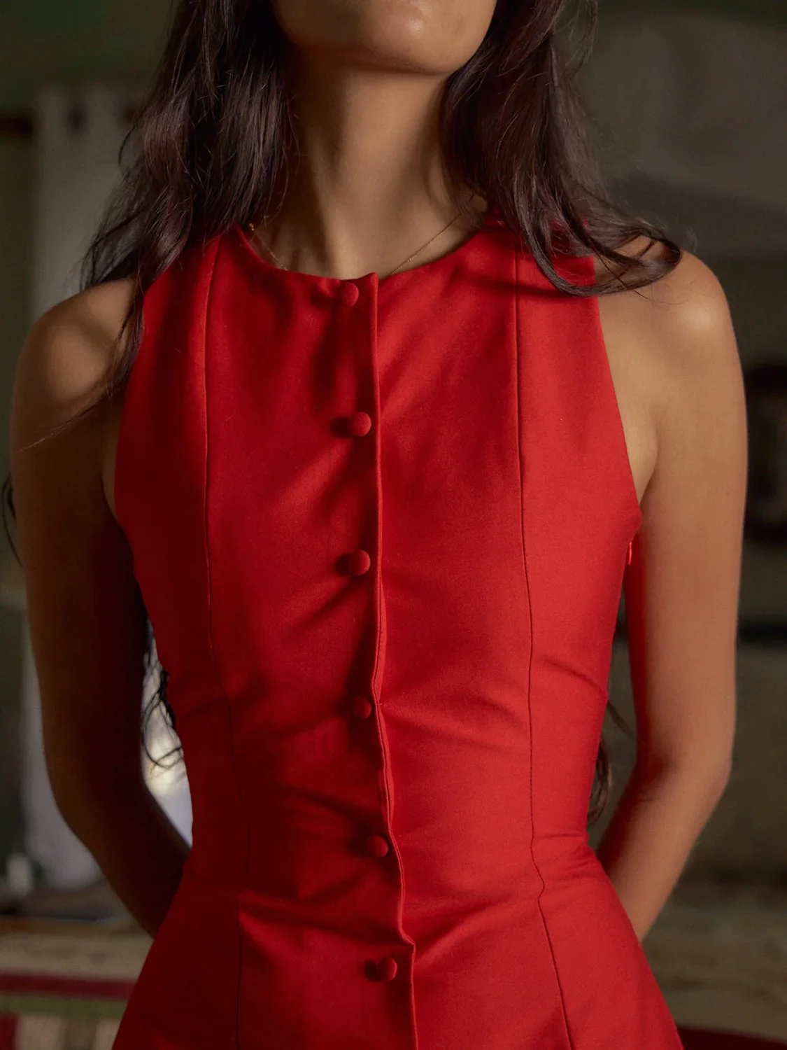 Button-Front Sleeveless Short Dress - Image 20