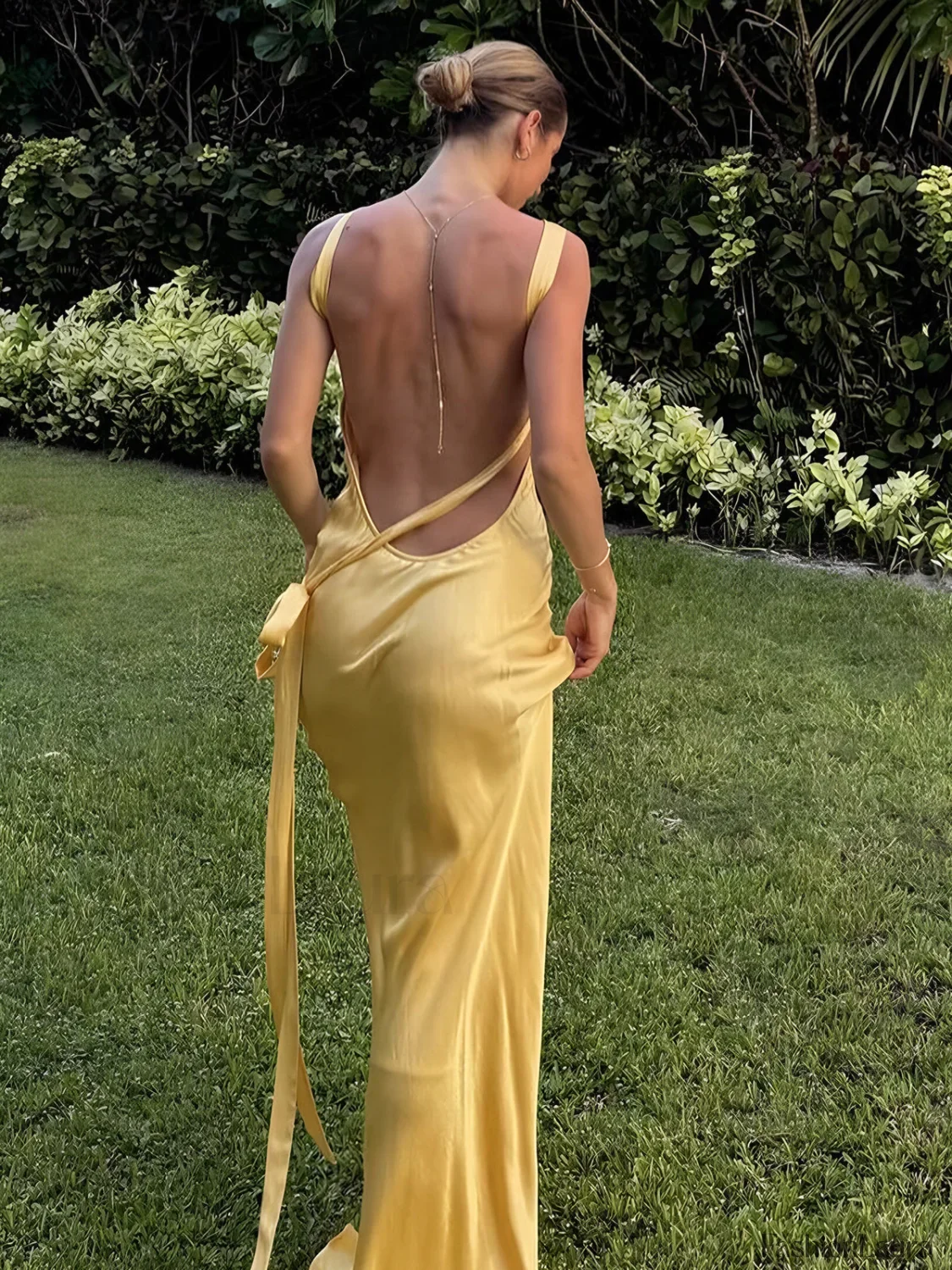 Semi-Sheer Satin Asymmetrical One Shoulder Long Dress - Image 18