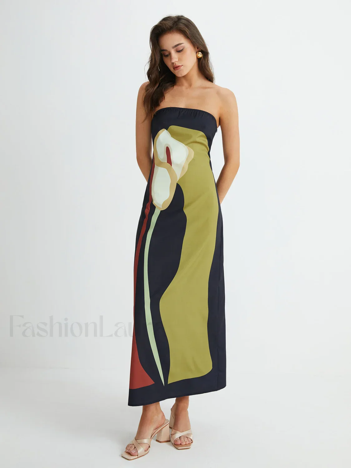 Large Floral Print Split Tube Maxi Dress - Image 12