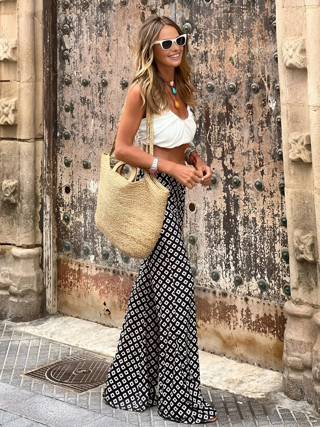 Geometrical Print Flare Pants - Image 4