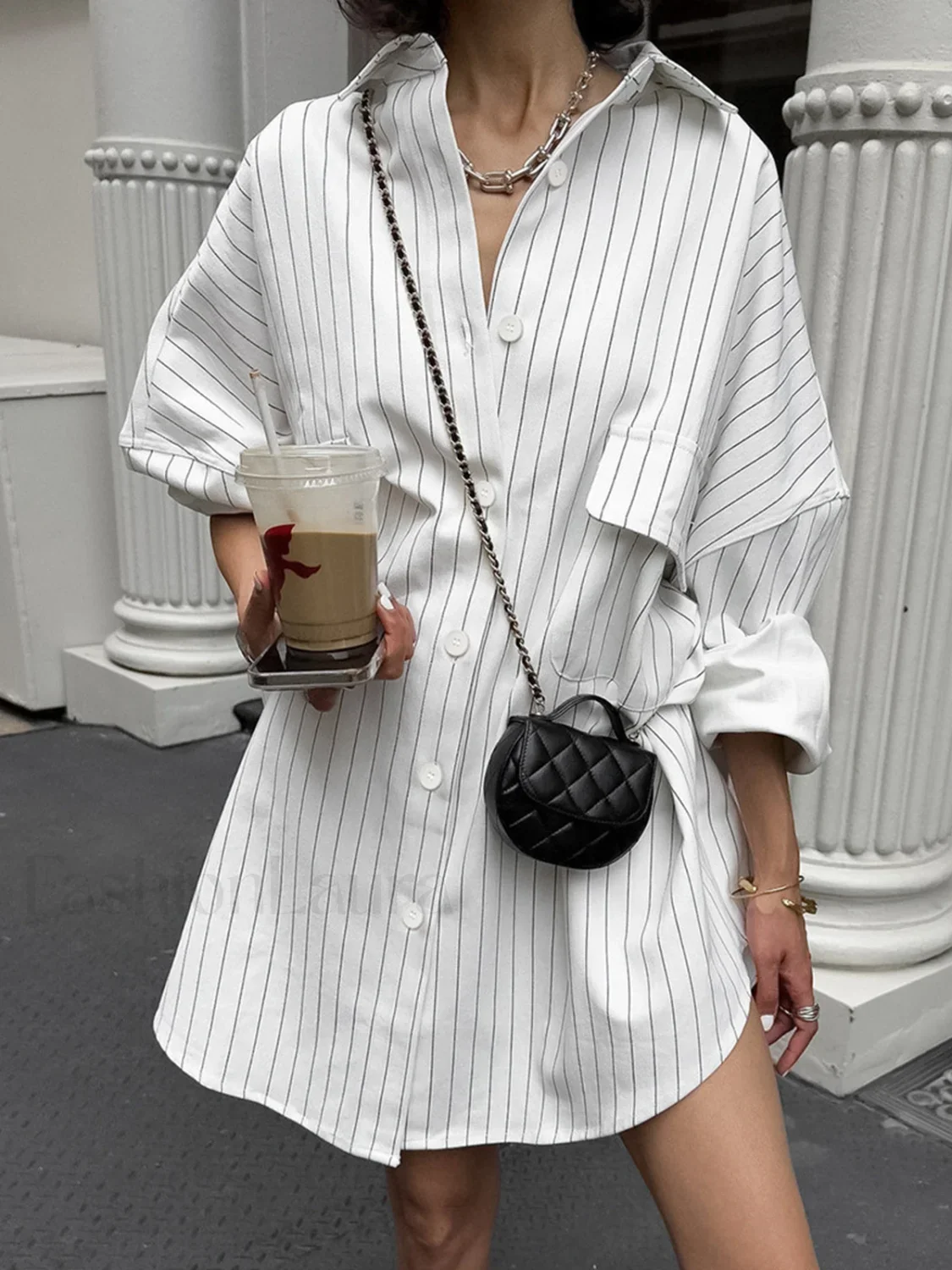 Oversized Striped Large Pockets Shirt - Image 5