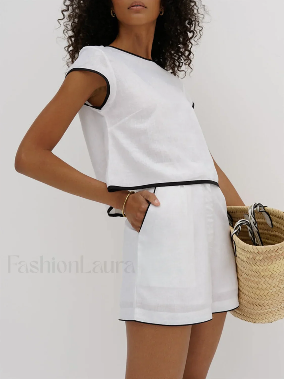 Pure Cotton Contrast Trim Shorts Set - Image 13