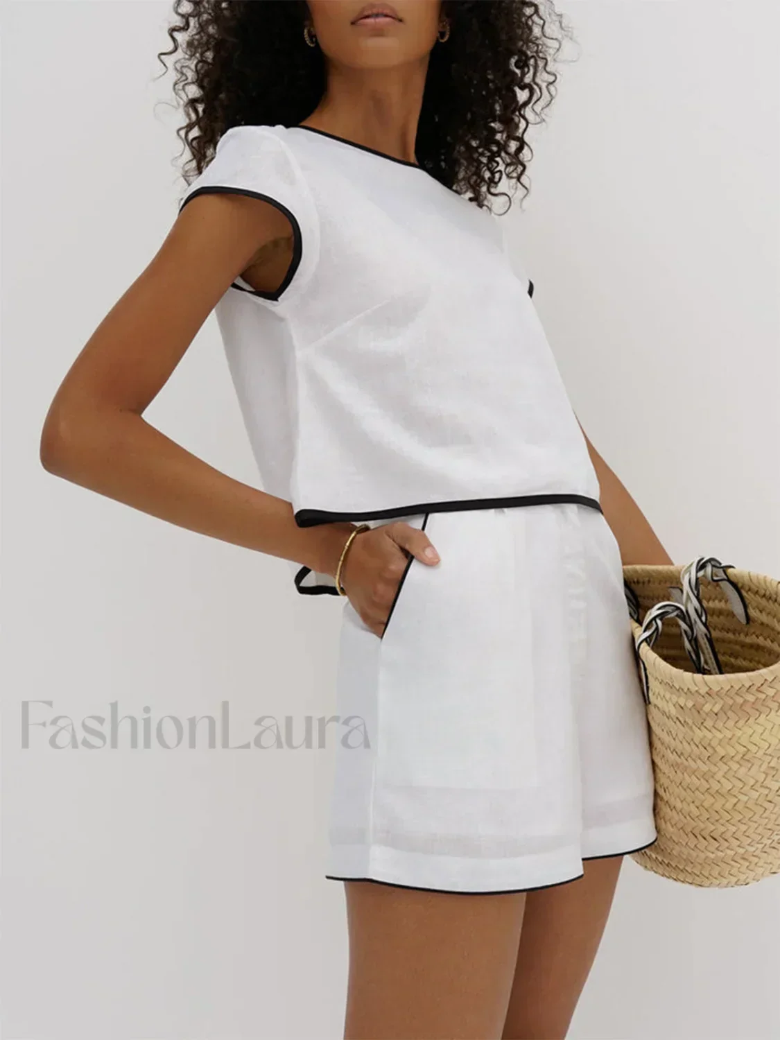 Pure Cotton Contrast Trim Shorts Set - Image 6