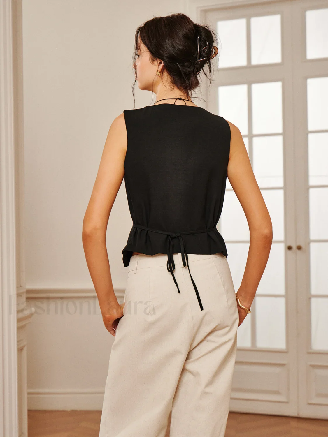 Cotton & Linen Tie-Detail Vest - Image 5