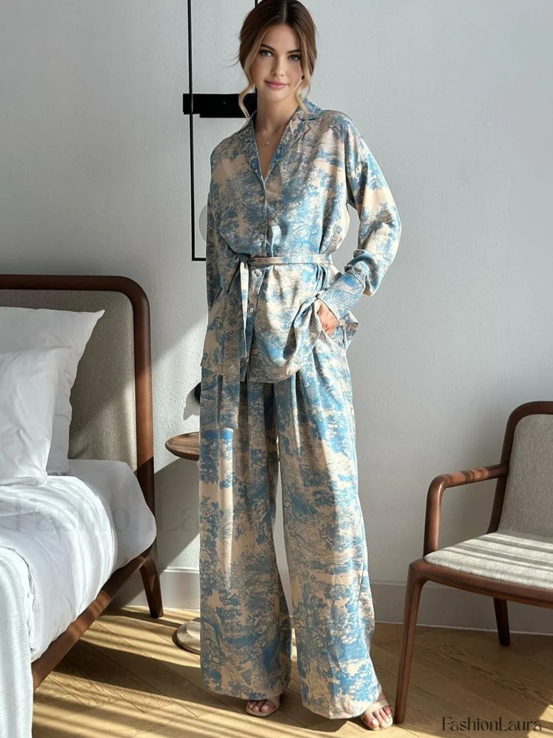 Printed Tie Up Pants Set - Image 8