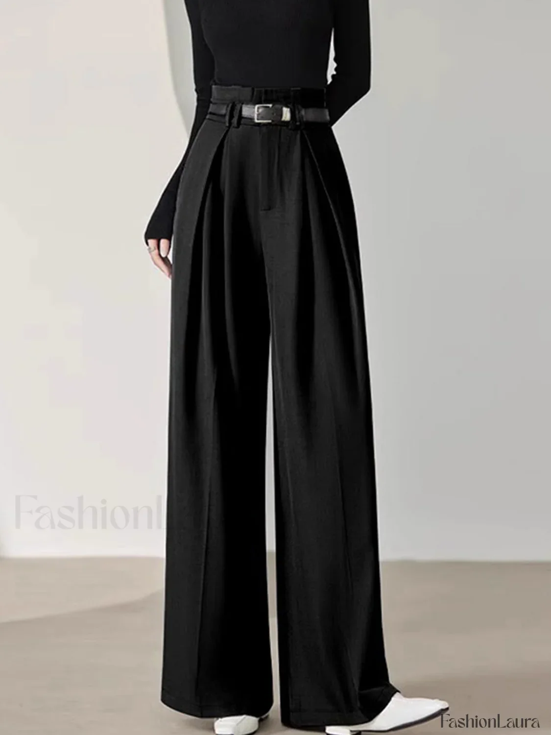 Solid Belted Pleated Wide Leg Pants - Image 12