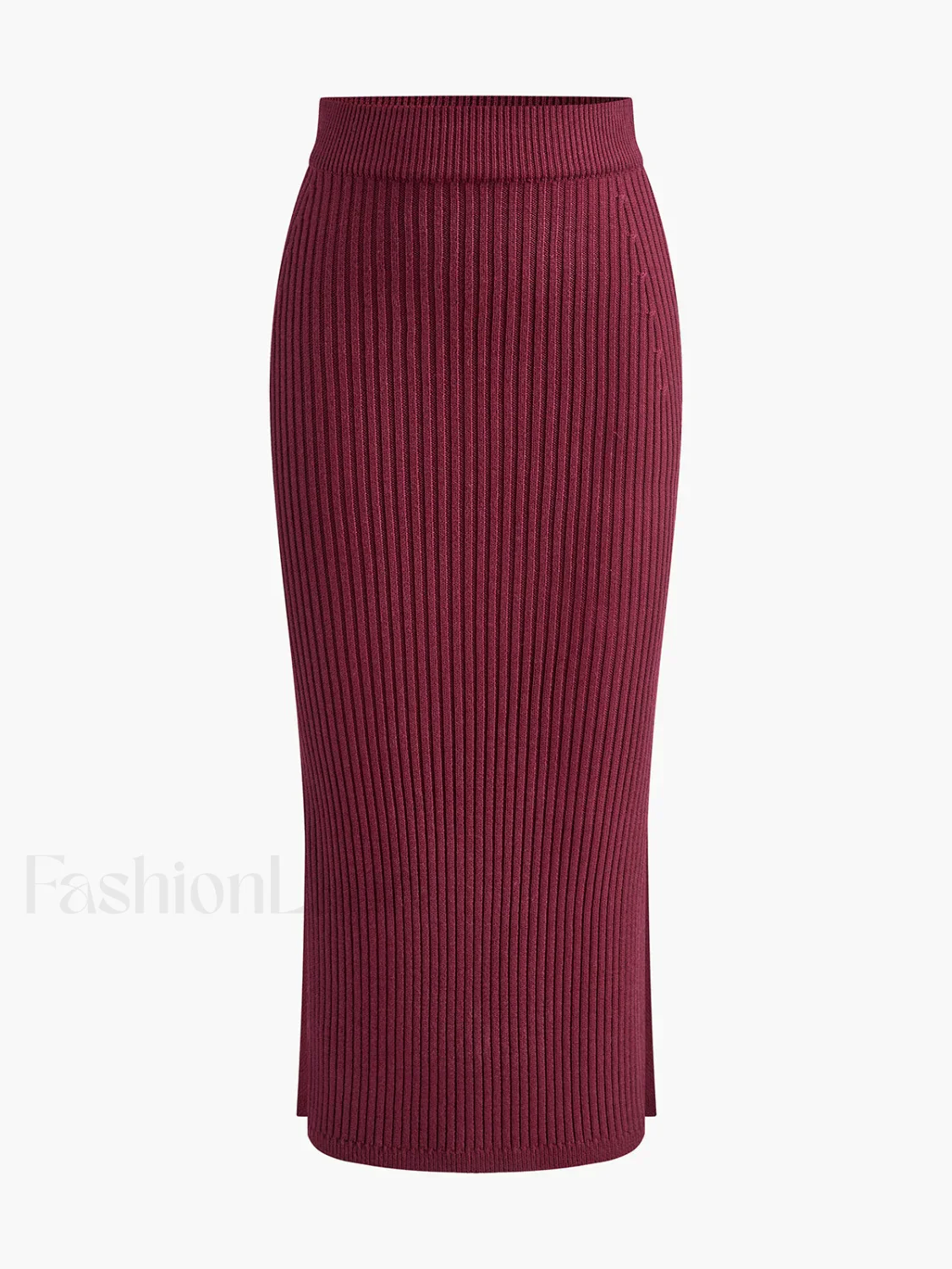 Solid High Neck Split Ribbed Knit Two Pieces Skirt Set - Image 19