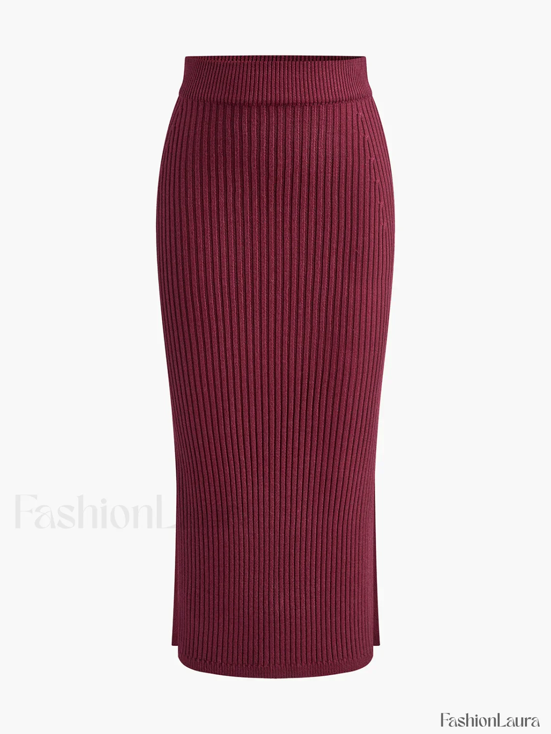 Solid High Neck Split Ribbed Knit Two Pieces Skirt Set - Image 34