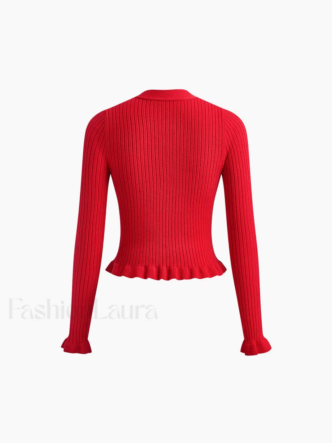 Ruffled Trim Pearl Button Long Sleeve Cardigan - Image 18