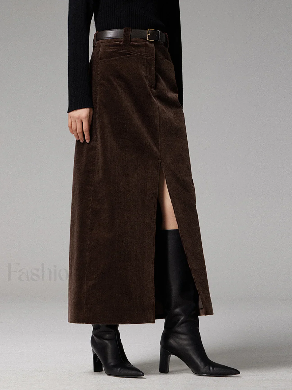 Pockets Corduroy Slit Maxi Skirt - Image 4