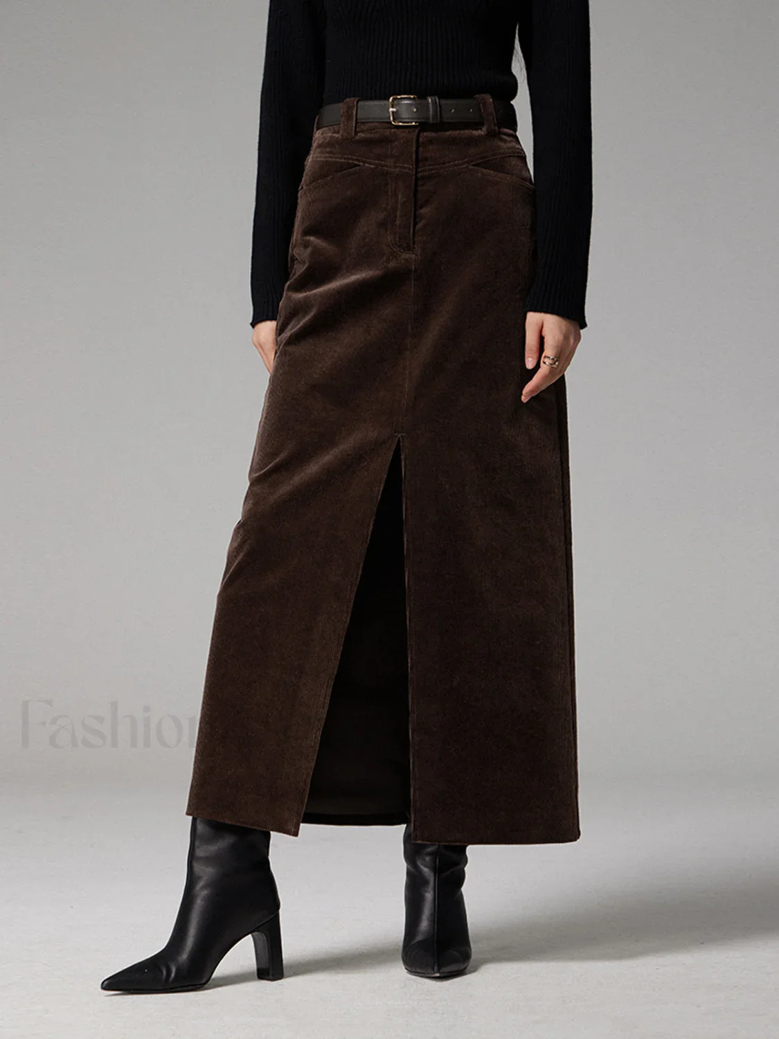 Pockets Corduroy Slit Maxi Skirt - Image 5