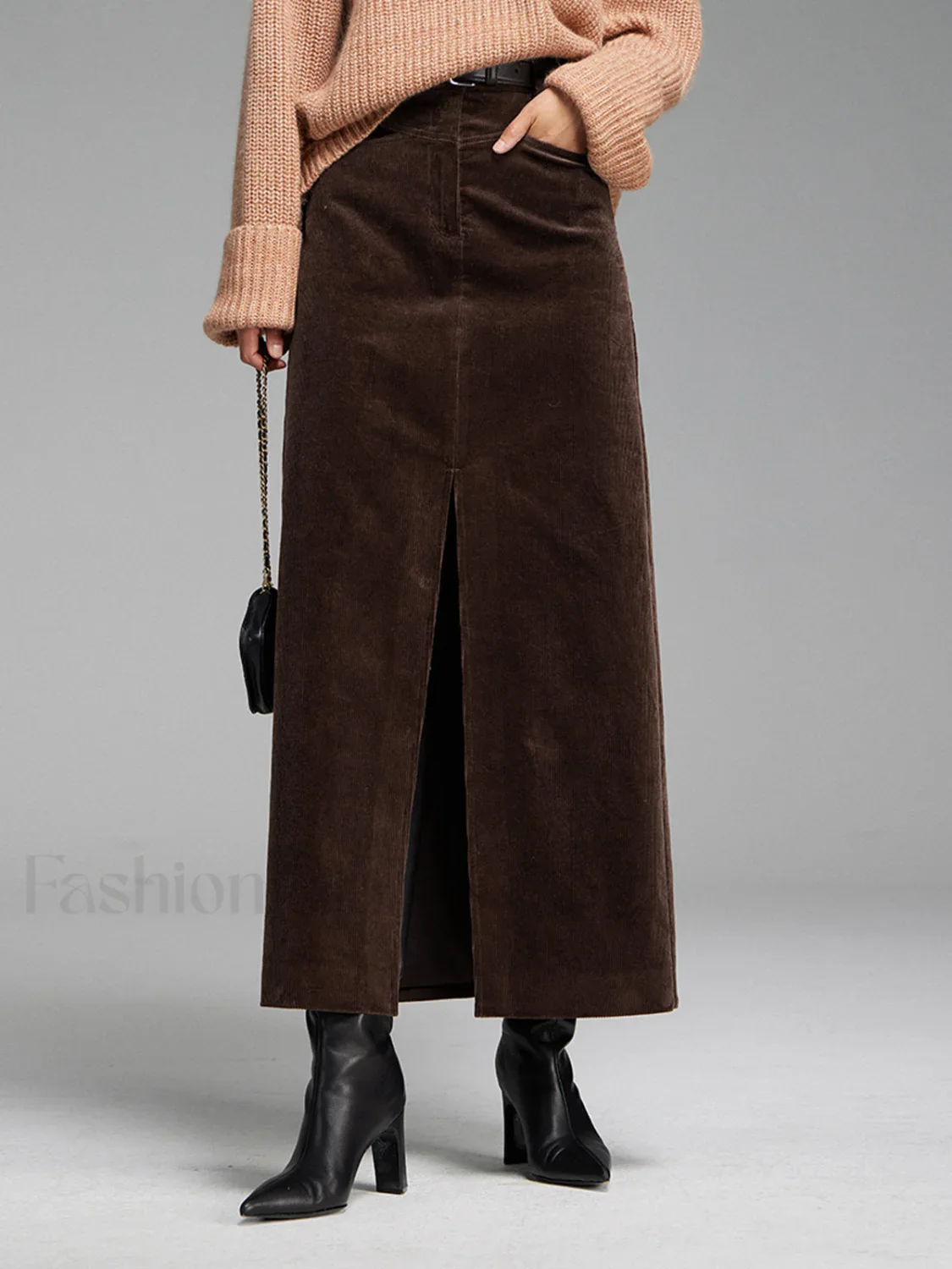 Pockets Corduroy Slit Maxi Skirt - Image 7