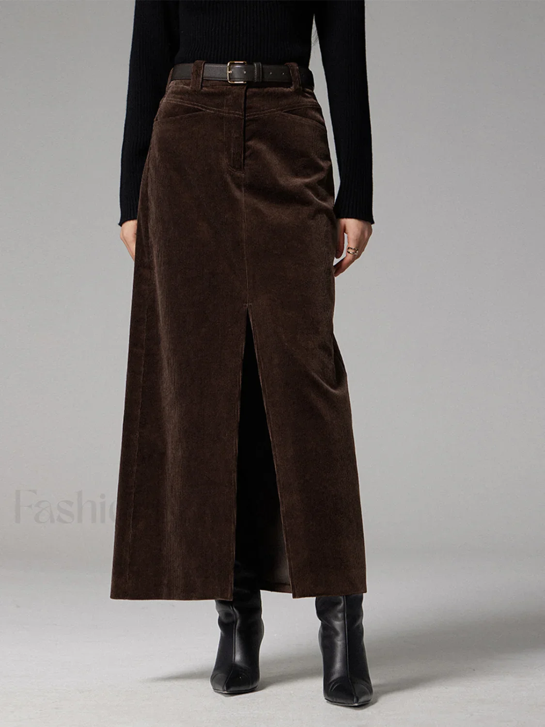 Pockets Corduroy Slit Maxi Skirt - Image 8