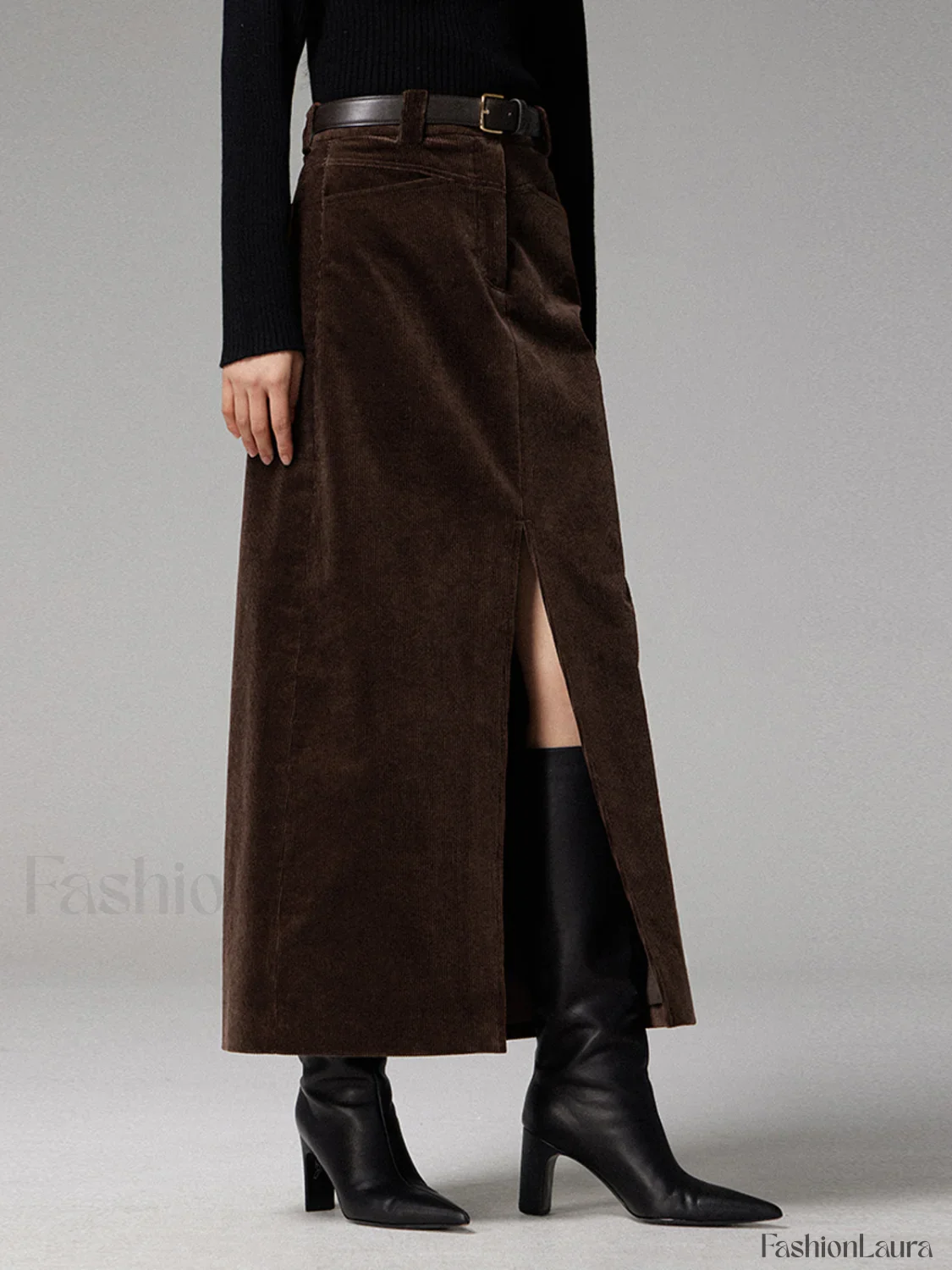 Pockets Corduroy Slit Maxi Skirt - Image 9
