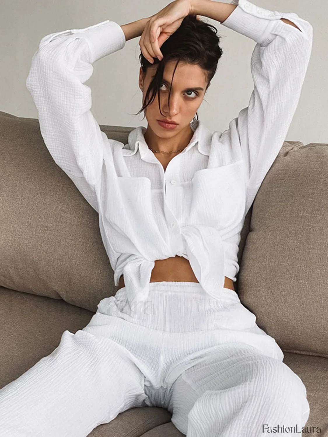 Minimalist Cotton Two Piece Pants Set - Image 7