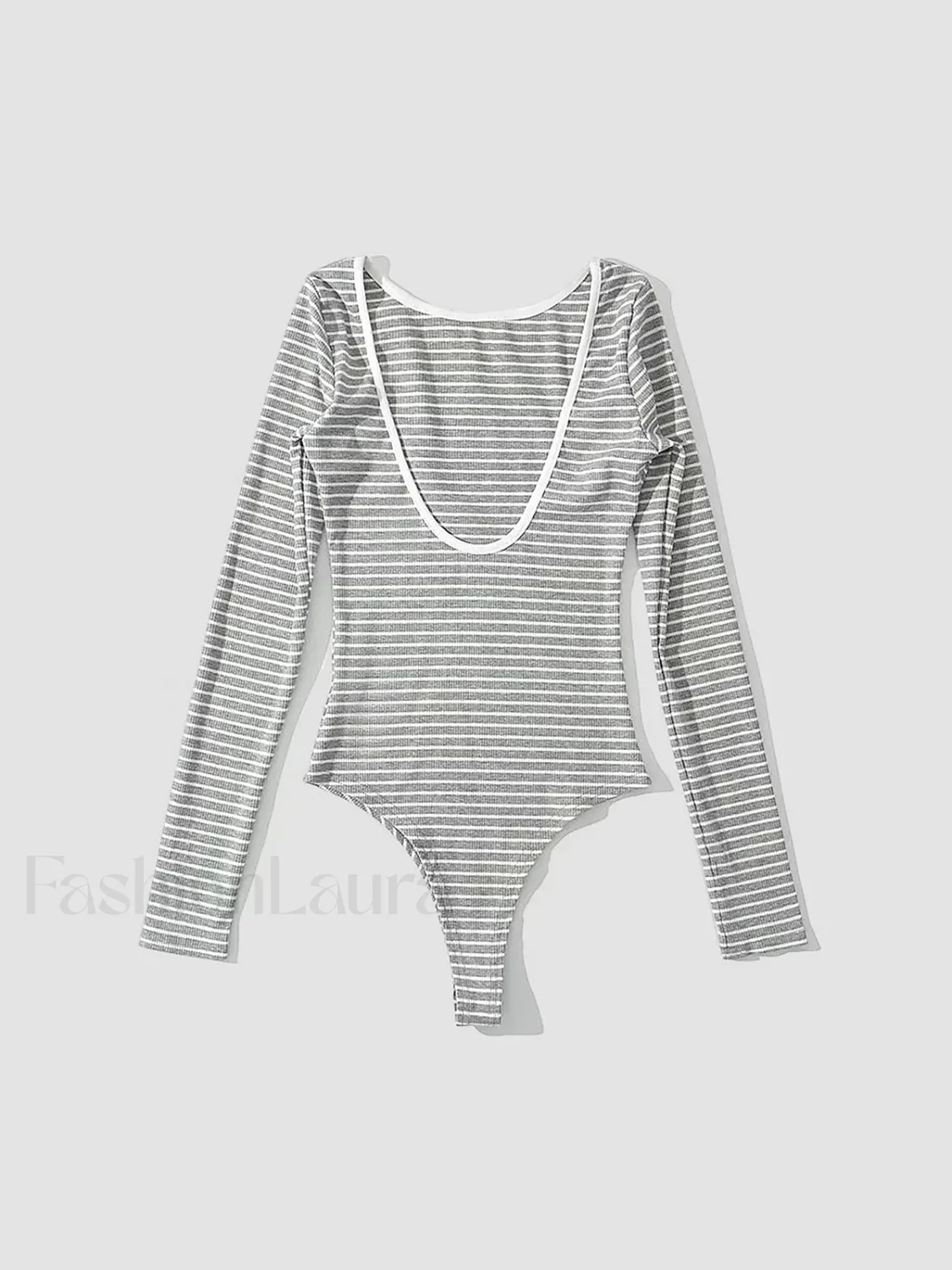 Open Back Stripe Long Sleeve Bodysuit - Image 14