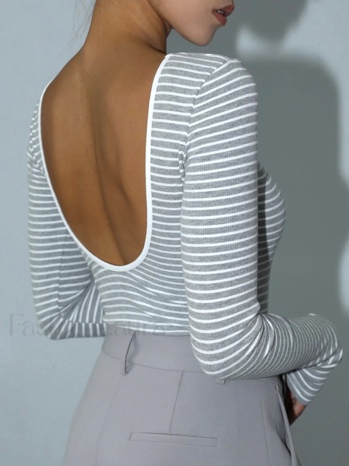 Open Back Stripe Long Sleeve Bodysuit - Image 16