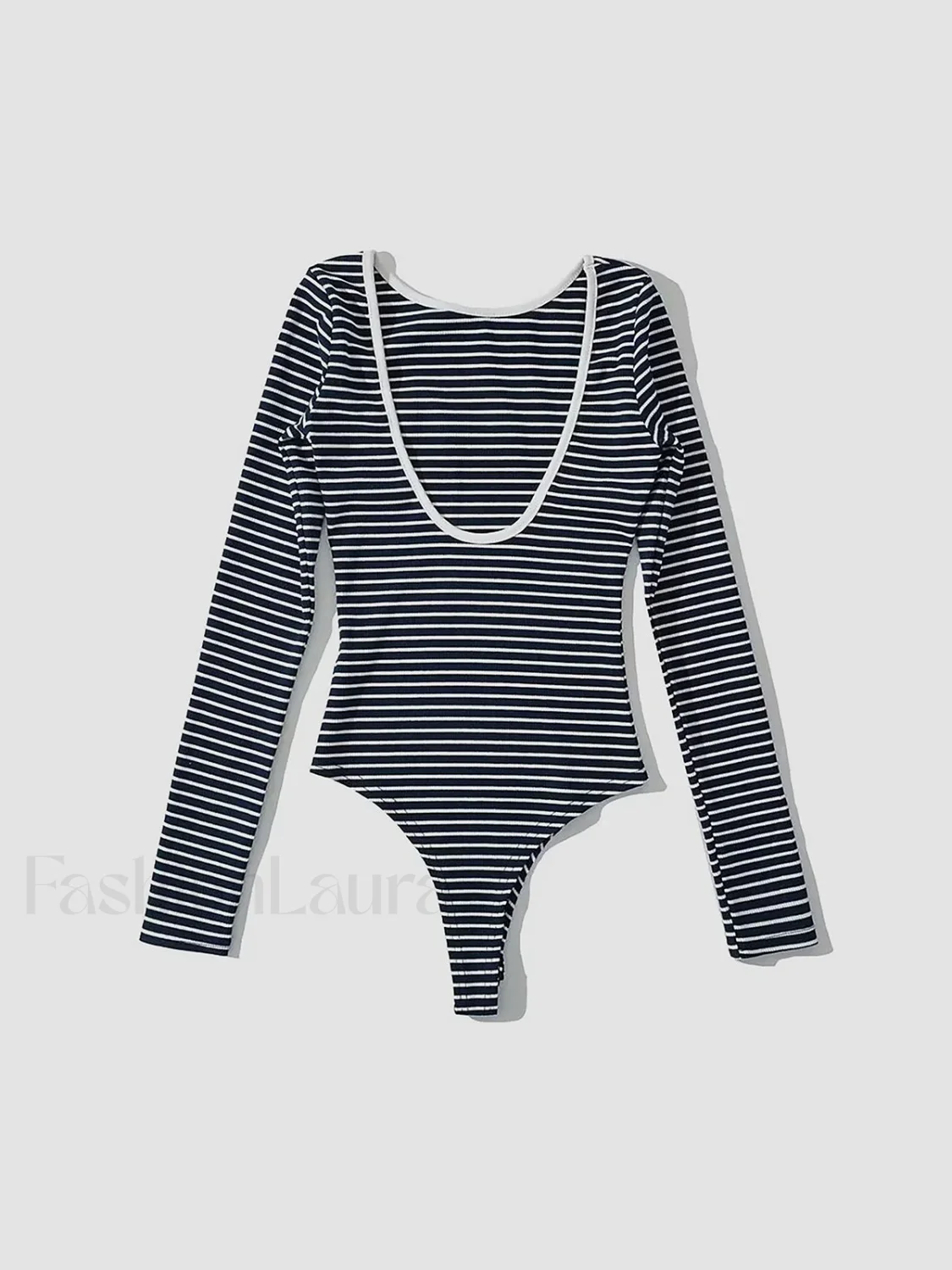 Open Back Stripe Long Sleeve Bodysuit - Image 17