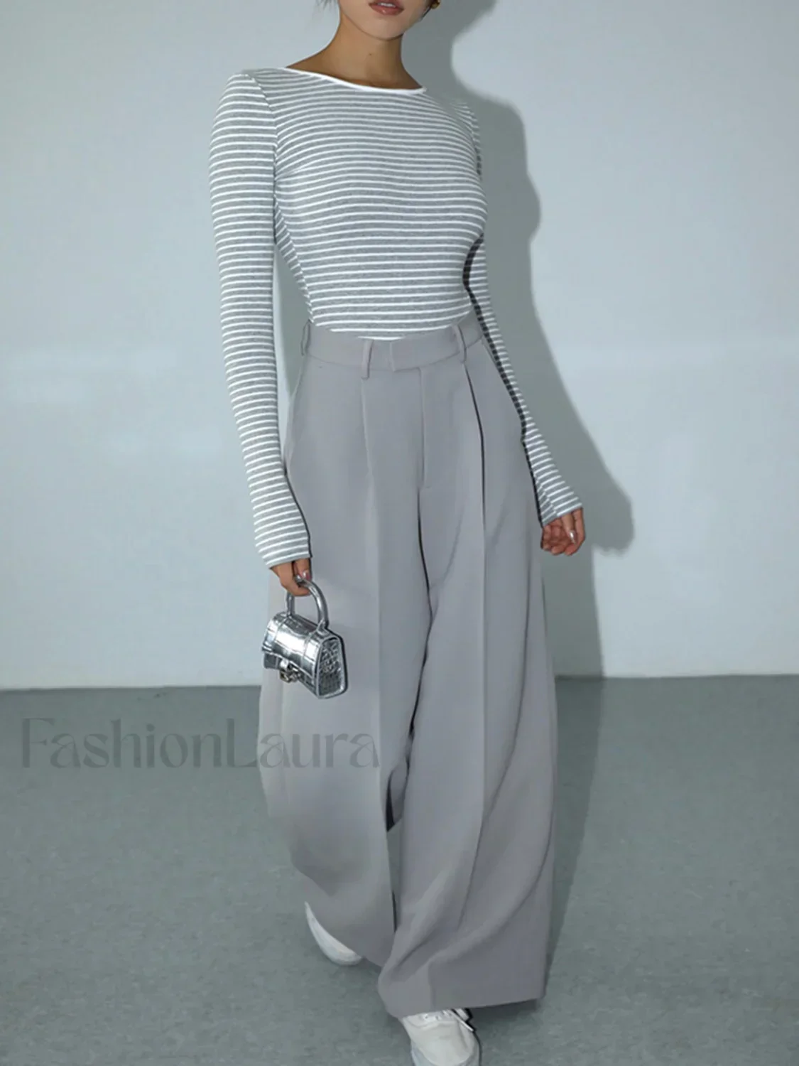 Open Back Stripe Long Sleeve Bodysuit - Image 6