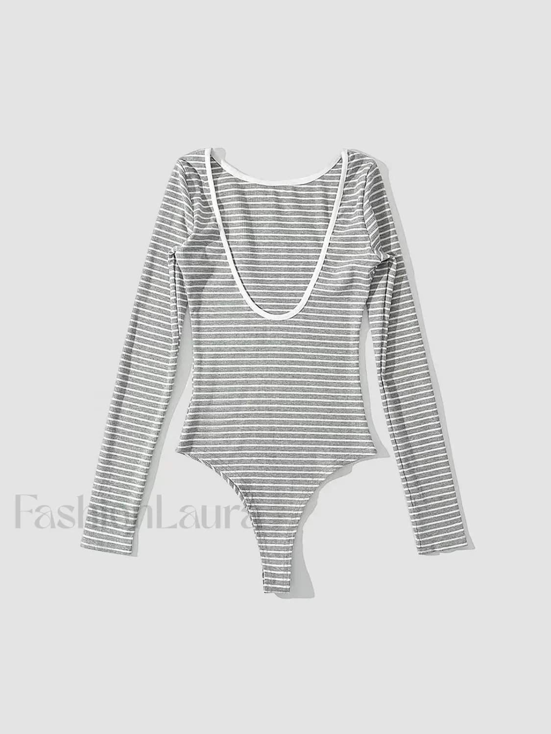 Open Back Stripe Long Sleeve Bodysuit - Image 7