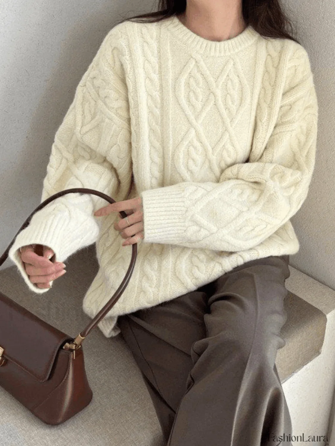 Crew Neck Cable Knit Pullover Sweater - Image 10