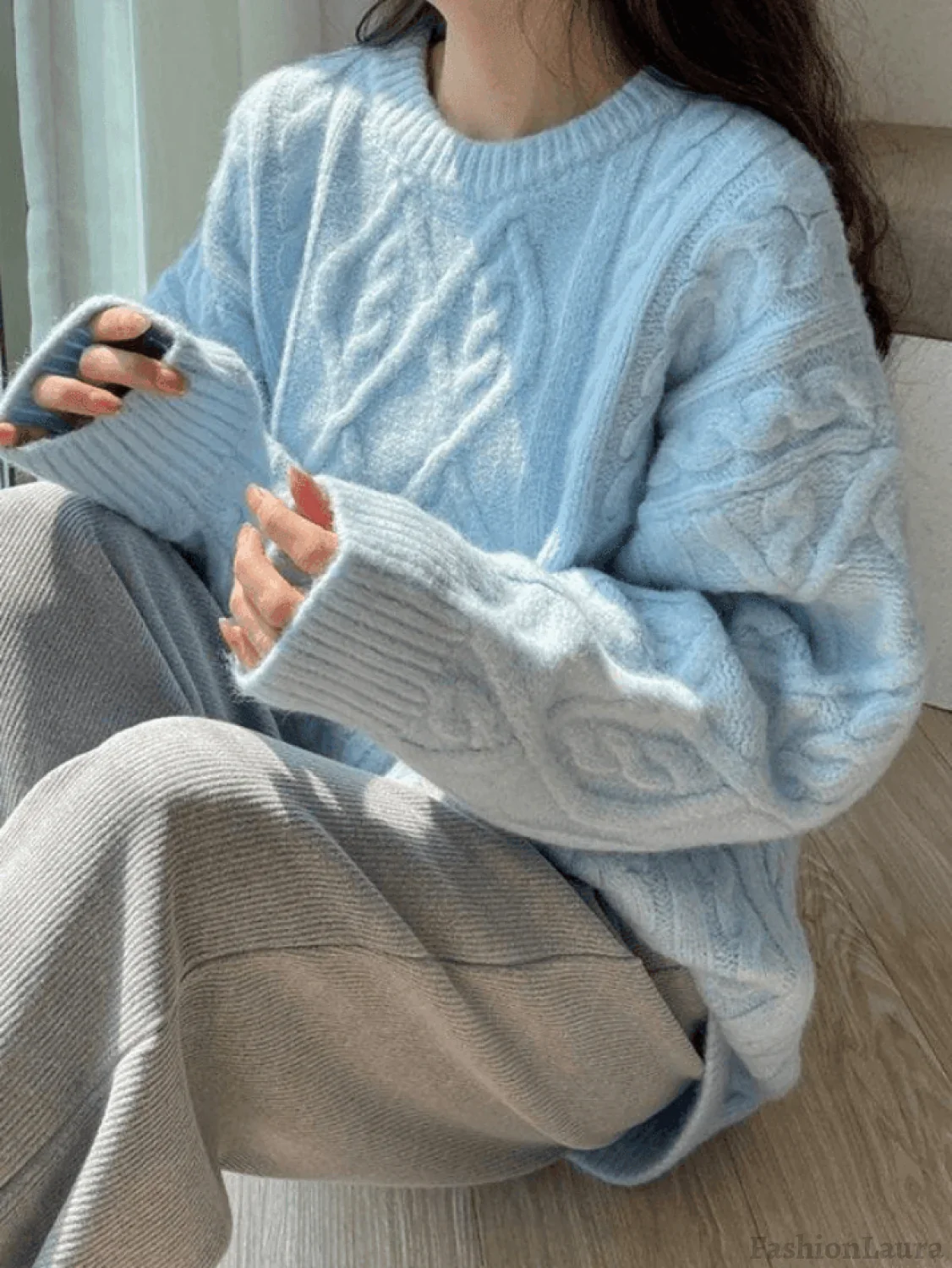 Crew Neck Cable Knit Pullover Sweater - Image 4