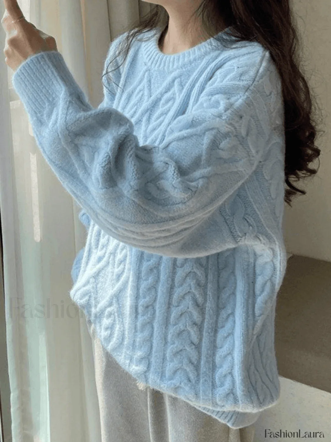 Crew Neck Cable Knit Pullover Sweater - Image 6