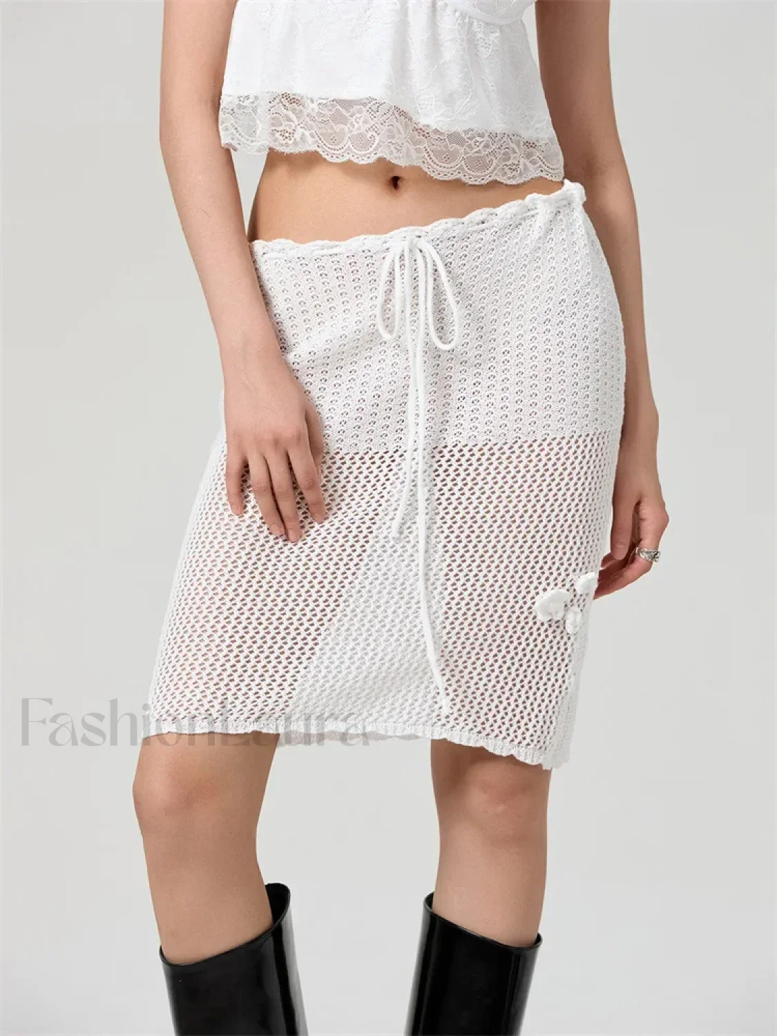 Crochet Flower Knitted Midi Skirt