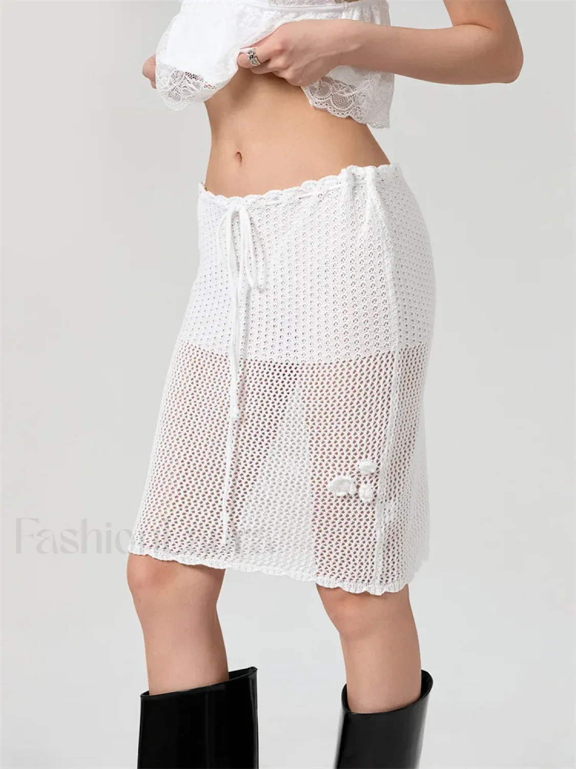 Crochet Flower Knitted Midi Skirt - Image 11