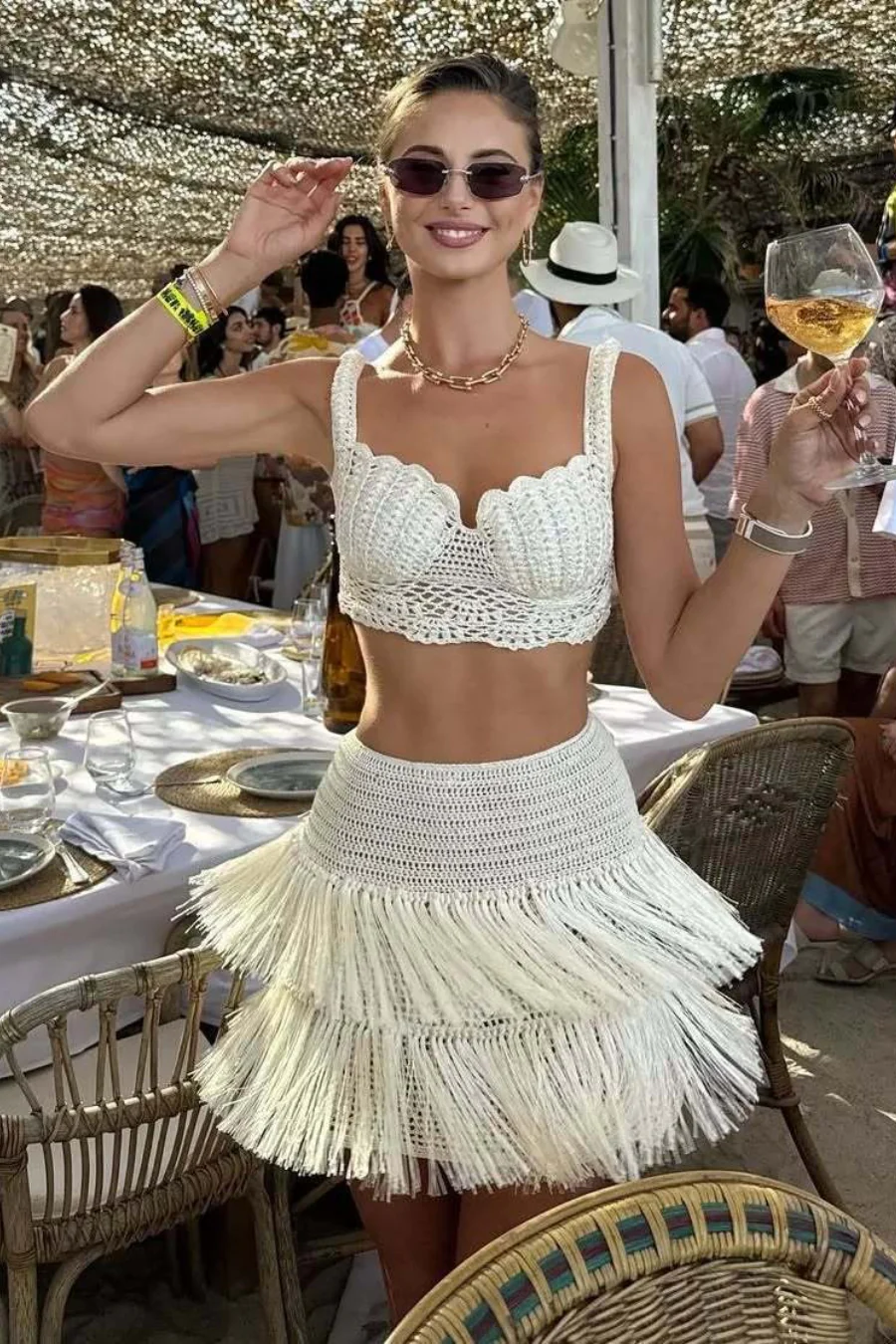 Crochet Fringe Halter Bikini Skirt Set - Image 2