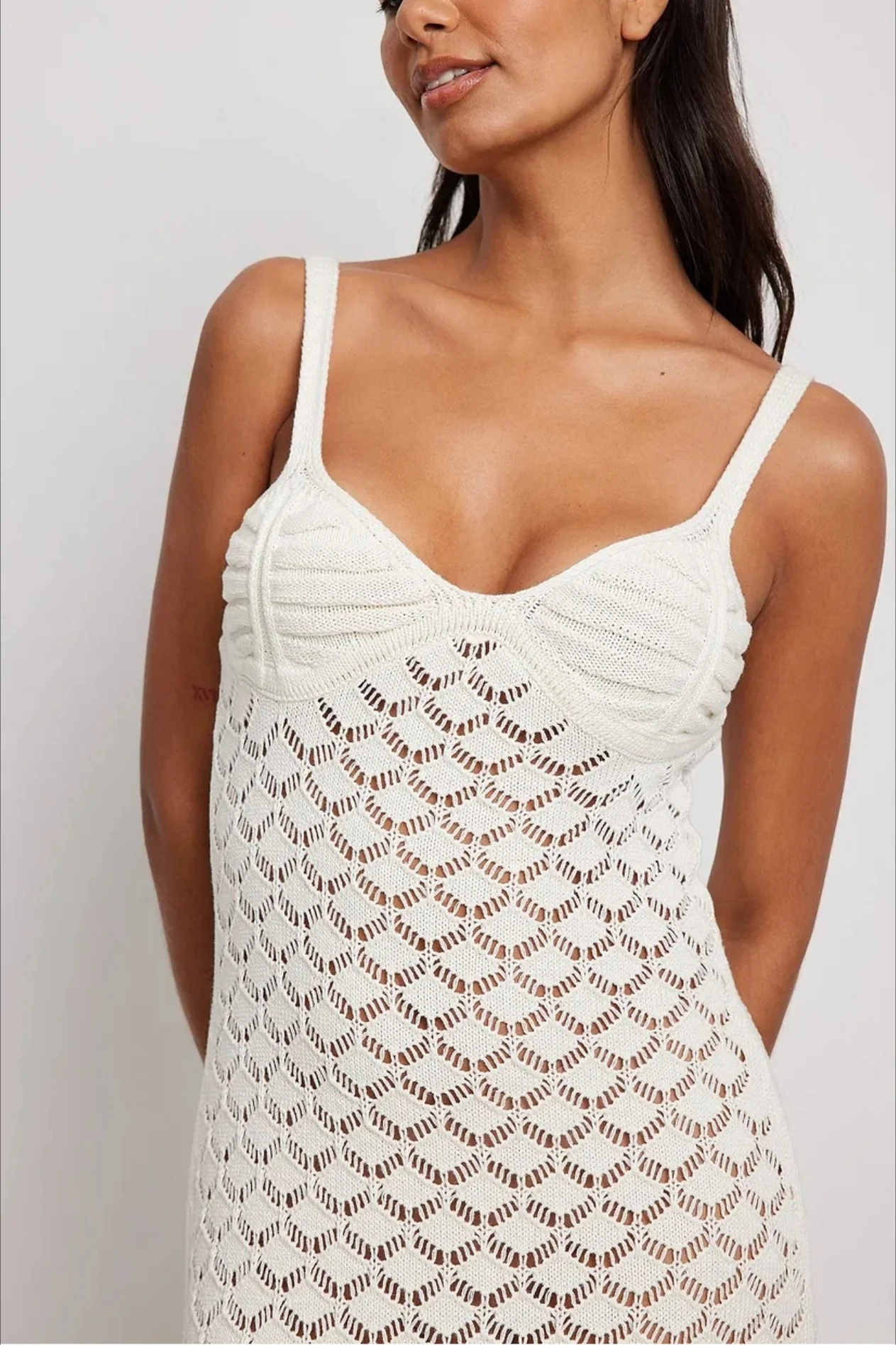 Crochet Knit Backless Slit Cami Maxi Boho Dress - Image 2