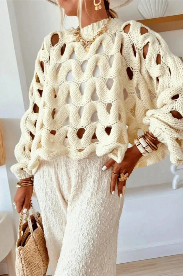 Crochet Knit Hollow Out Pullover Sweater - Image 12
