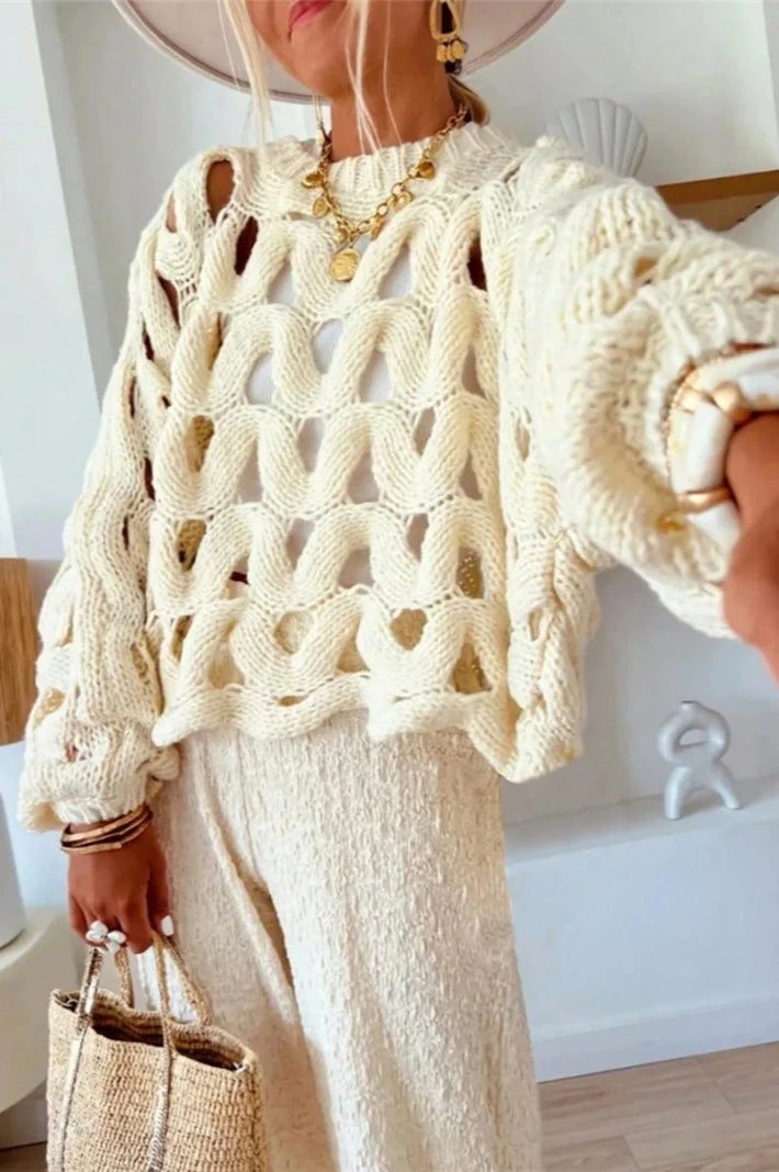 Crochet Knit Hollow Out Pullover Sweater - Image 20