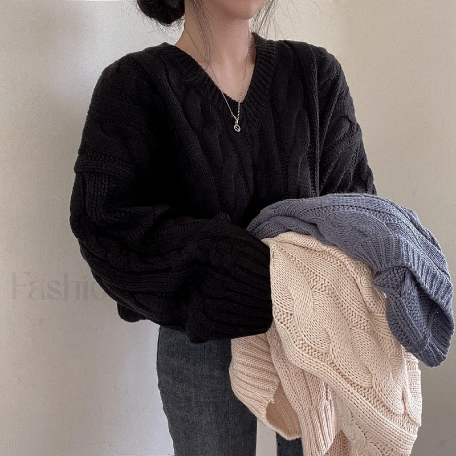 Cropped Brown Cable Knit Sweater - Image 5